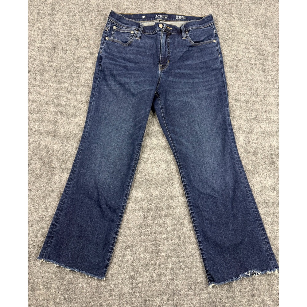 J.Crew 03 Kick Out Jeans 31 Dark Indigo Blue Raw Hem High Rise Flare RE-03-IDG